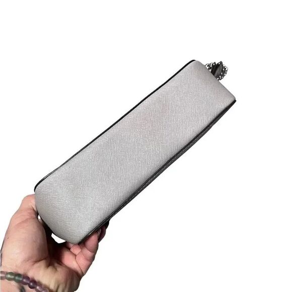 NEW WITH TAGS MICHAEL KORS pearl grey Tina Clutch Cross Body Leather Handbag - Picture 7 of 14